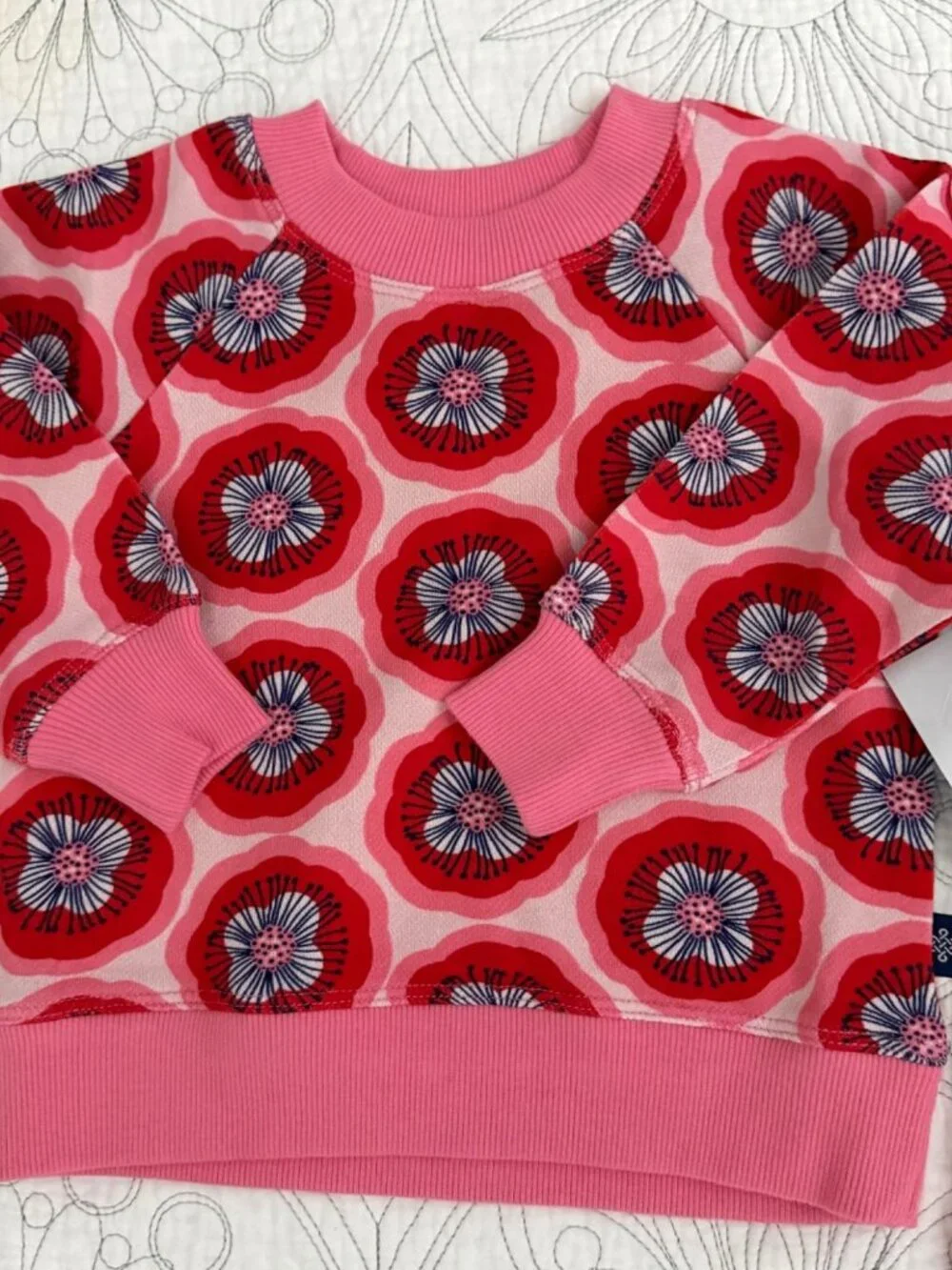 MACRAE SKYE Floral French Terry Set sz. 2 Red Poppy Print Sweatshirt & Joggers